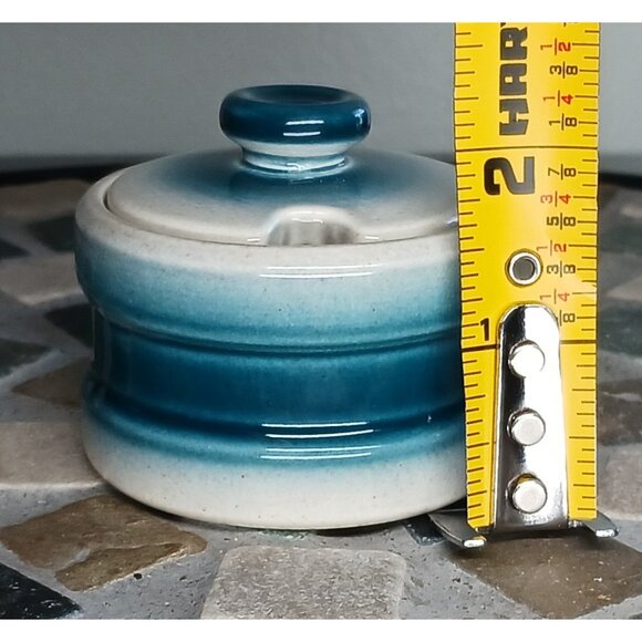 Wedgwood Blue Pacific Mustard Condiment Jar With Lid 2 Ounce Oven To Table - Picture 8 of 8